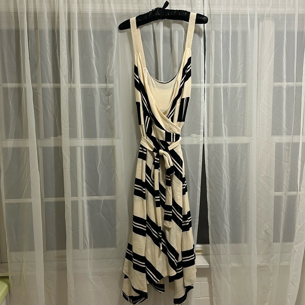 ANTHROPOLOGIE striped black and cream wrap dress